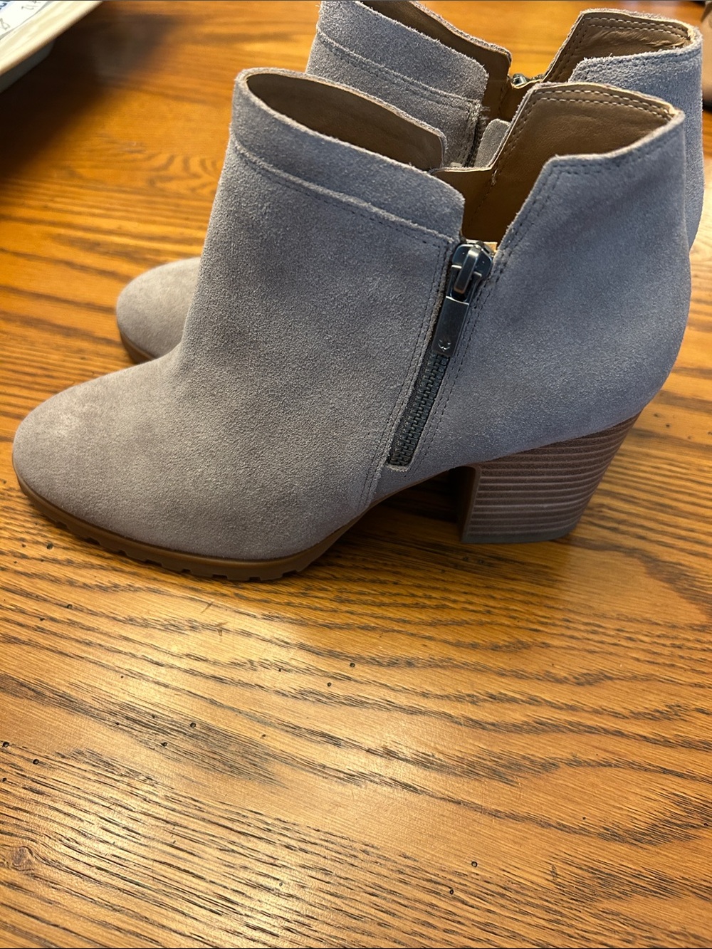 Lucky Brand Gray Suede Ankle Booties with Stacked Heel